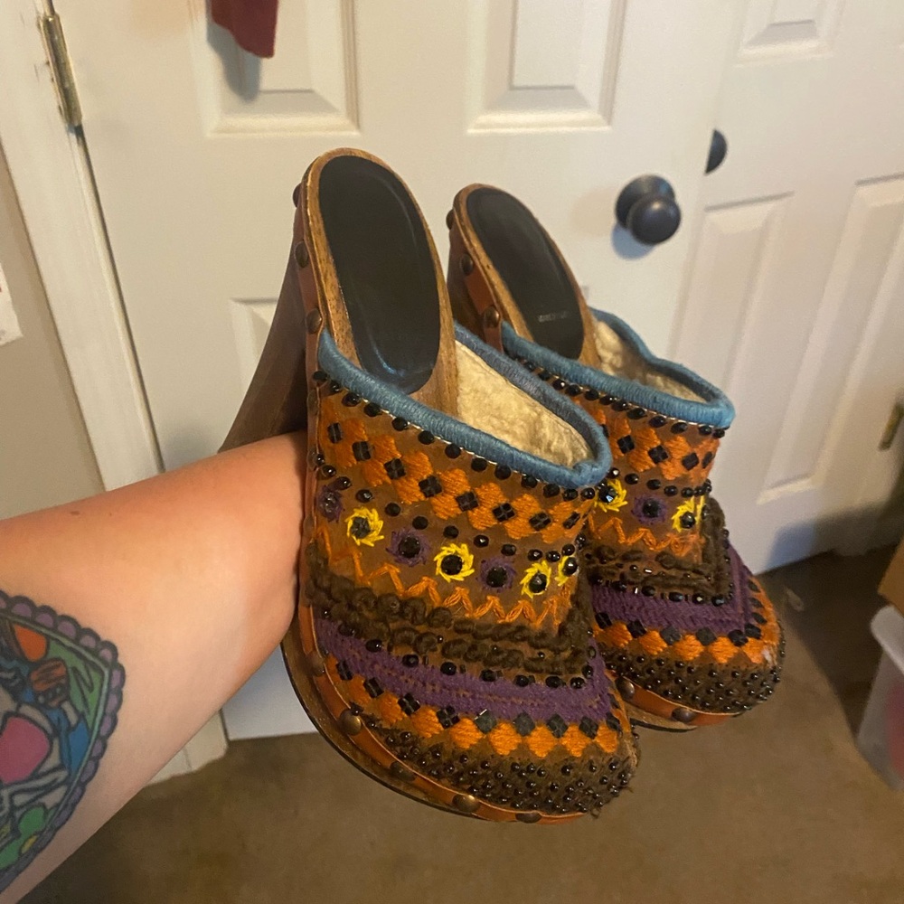 Miu Miu Sherpa-Lined Decorated Clogs